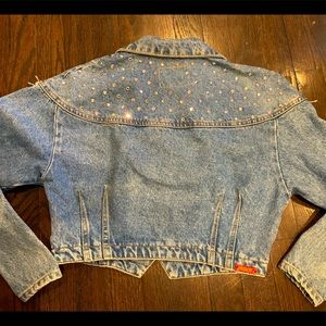 JORDACHE ACID WASH CROP JEAN JACKET BLING FRINGE